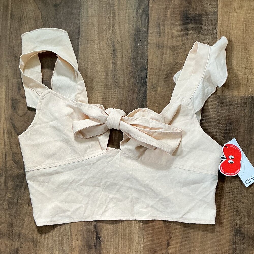 Cider Beige Crop Top with Front Tie | Large | NWT